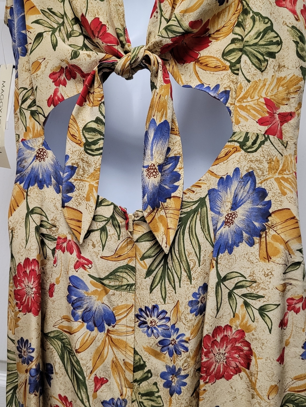Maggy London Silk Vintage Open Back  Floral Maxi Dress Size 14 - Picture 6 of 11